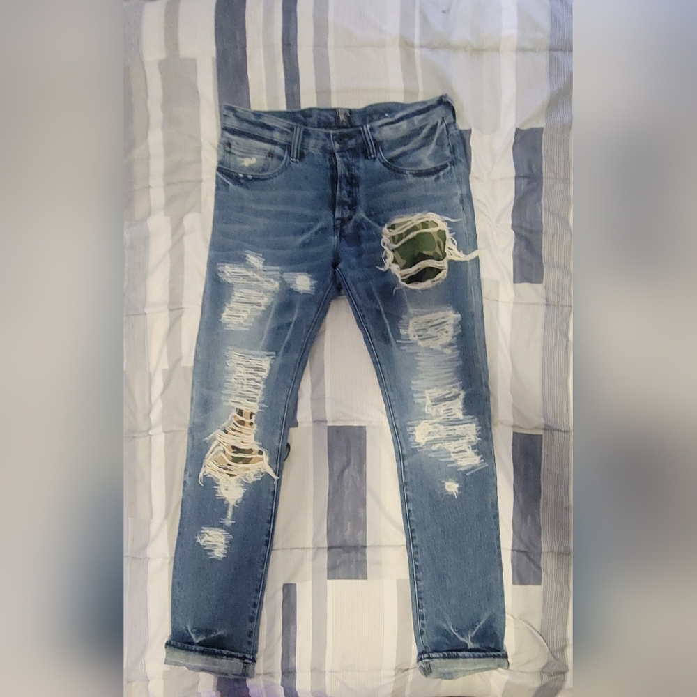 PRPS Men's Blue Distressed Jeans